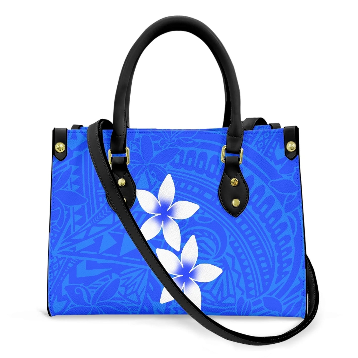 Women Pu Handbag Custom Wholesale Polynesian Tribal Floral Design Women Shoulder Bag Large Capacity Travel Temperament Women Bag