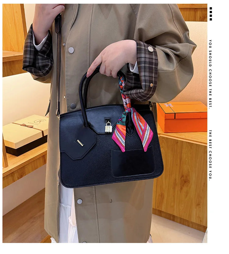 New Birkin Bag Handbag Lychee Grain Large Capacity Advanced Sense Kelly Bag Single Shoulder Crossbody Bag for Women
