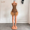 Stunning Sparkly Luxury Diamond Women Birthday Party Cocktail Gowns Sexy Sheer Pink Feather Mini Short Prom Dresses 2025