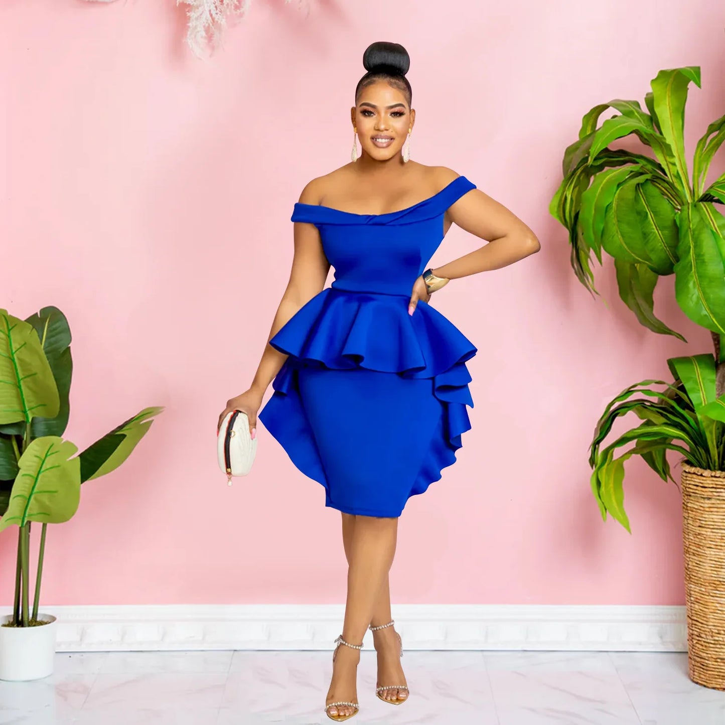 CM.YAYA Women Zipper Side Ruffles Off Shoulder Short Sleeve V-neck Bodycon Midi Dress 2023 Club Evening Sexy Party Dresses