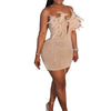 Znaiml Sexy Feathers Rhinestones Backless Diamond Sheer Mesh Bodycon Dresses for Woman Rave Club Birthday Party Night Vestidos
