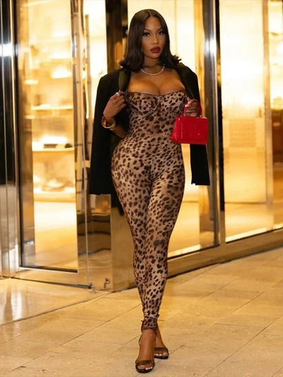 Leosoxs Sexy Jumpsuit Women Sleeveless 2025 Sexy Trend Leopard Print Sleeveless Street Fit Stretch Activity Workout Overalls