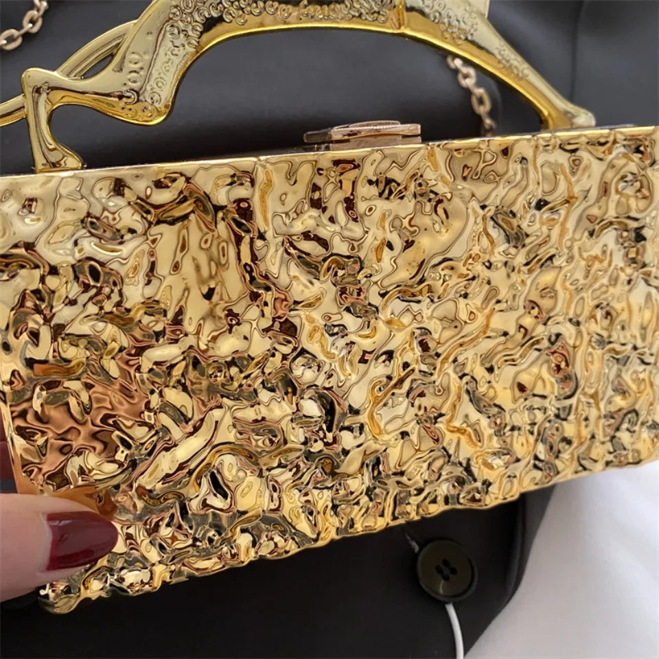 Leopard handle Luxury Gold Silver Party Evening Bag For Women Chain Clutch Handbags And Purses Mini Crossbody Shoulder Phone Bag
