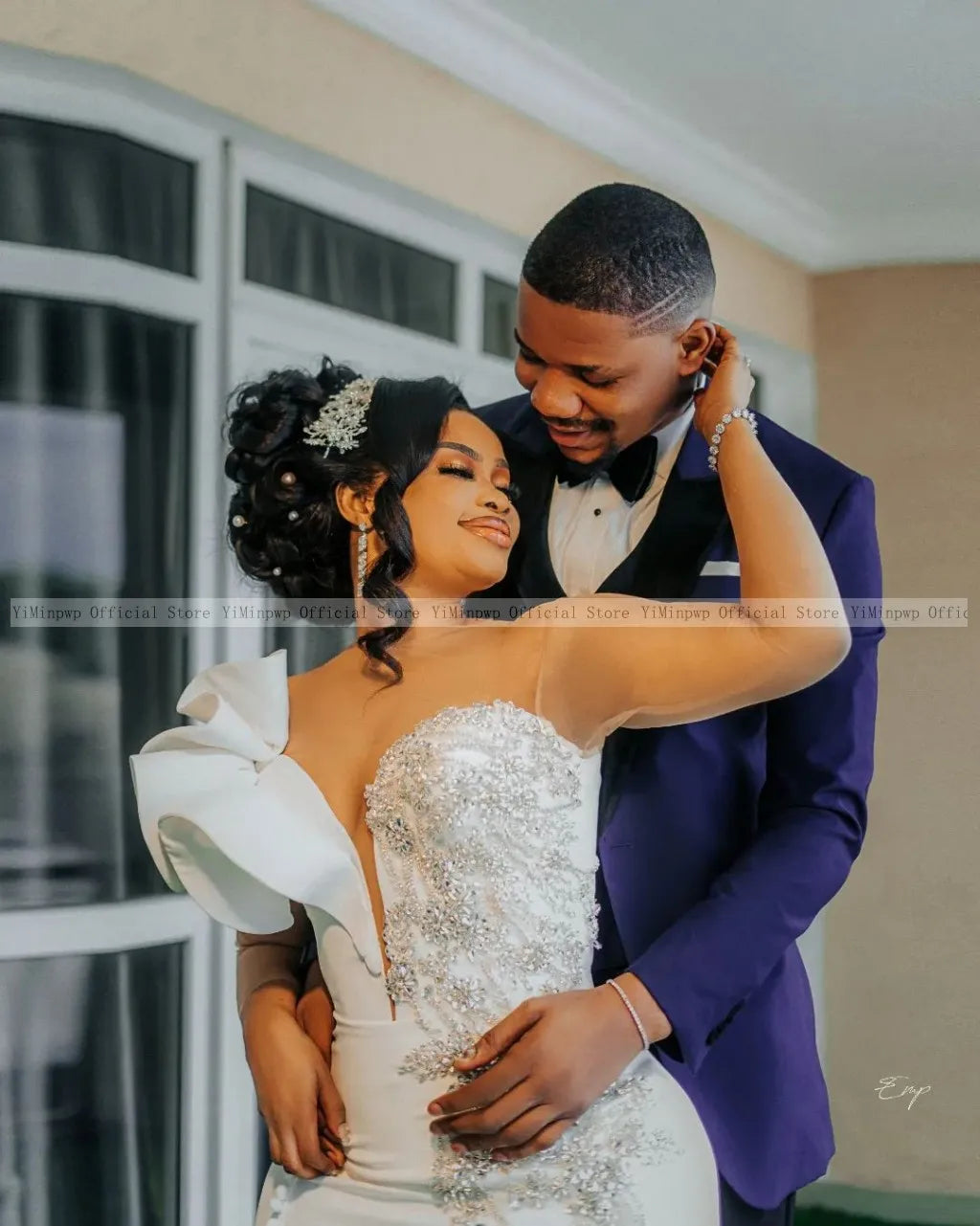 Nigeria Mermaid Wedding Dresses for Bride Sheer Neck Long Sleeve Side Split Ruffles Africa Wedding Reception Gowns Customized