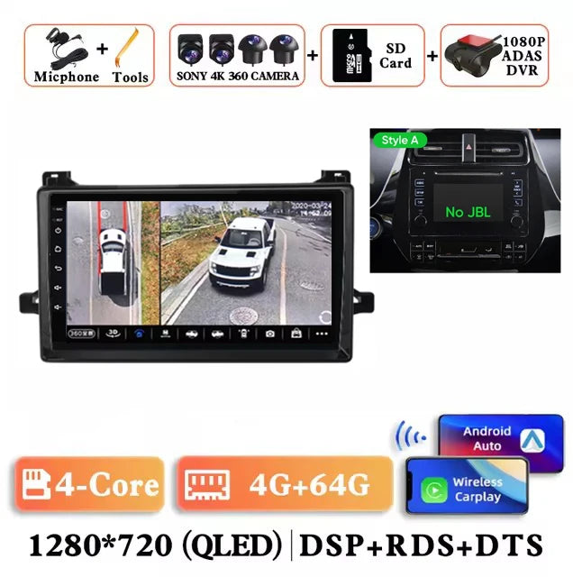 Android 14 Car Radio For Toyota Prius XW50 2015 - 2020 AI Voice Wireless Carplay Multimedia Video Player Navigation GPS Stereo