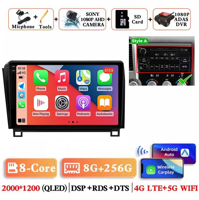 Android 14 For Toyota Tundra XK50 2007 - 2013 Sequoia XK60 2008 - 2017 Car Radio Multimedia Video Player Navigation Screen Auto