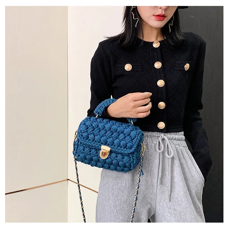 DIY Knitted Handbag Wallet Fashion Rope Woven Ladies Handbag Designer Casual Chain Shoulder Messenger Bag