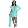 Autumn and Winter Women's Clothing Semi-turtleneck Mesh Beads Tight Hip-wrapped Sexy Evening Dress