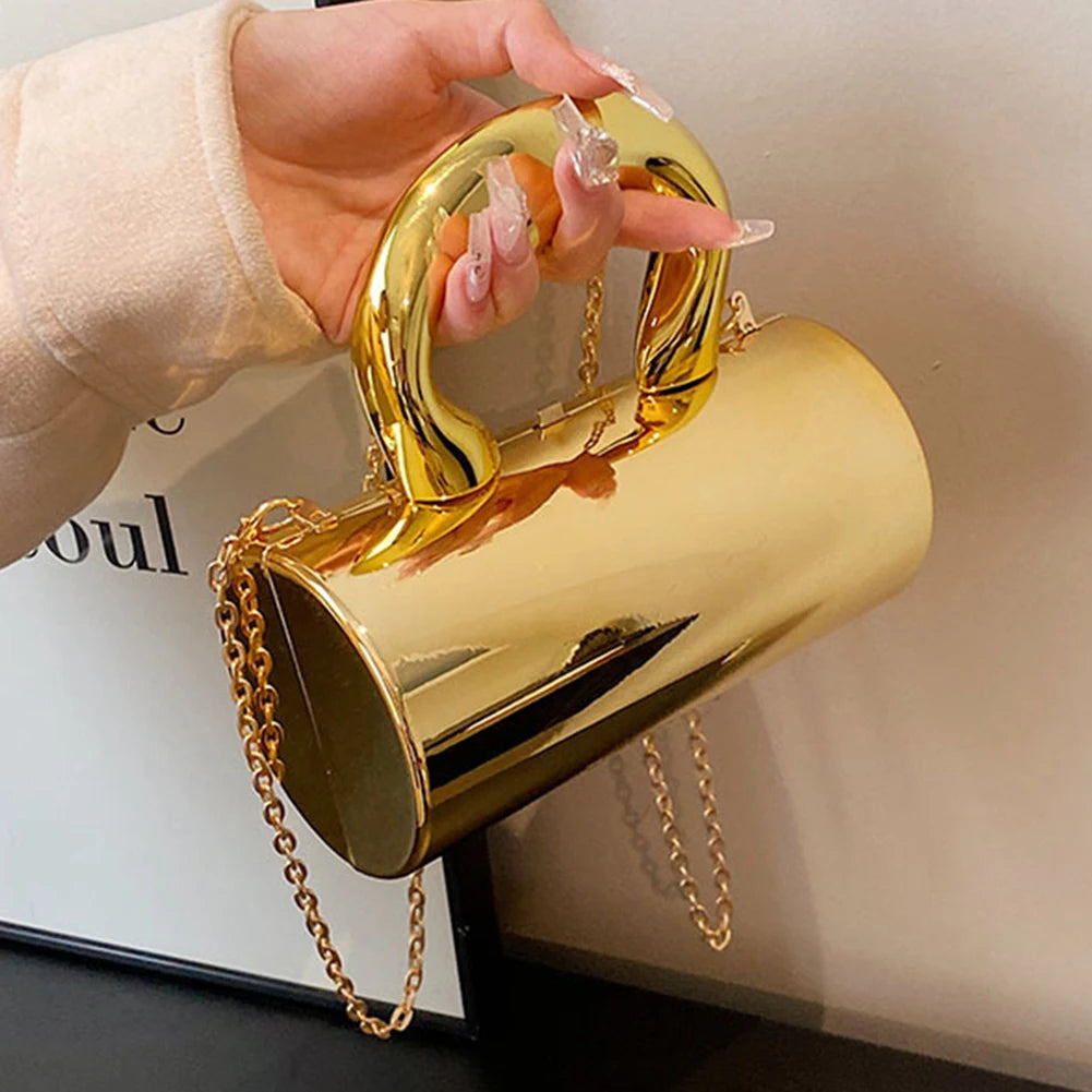 Women Mini Evening Bag Metal Handles Wallet Shoulder Bag Solid Color Clutch Bag Large Capacity Everyday Shoulder Bag Daily Bag