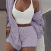 Autumn Winter 3 Piece Fluffy Outfits Plush Sexy Backless Fleece Pyjamas Women Casual Sports Sweatshirt Home Wear Sets Tracksuit