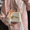 Bow Decor Lightweight Flap Bag, Business Casual Mini Women's Shoulder Bag Skinny Scarf Decor Square Bag For Teen Girls Women