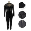 Sexy Mesh Patchwork Jumpsuits for Women Elegant Long Sleeve Bandage One Piece Party Long Bodysuit