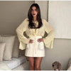 Solid Ruffles Full Sleeve Chiffon Shirt Women Casual Loose V Neck Long Sleeves Street Blouses 2025 Spring Summer Holiday Tops