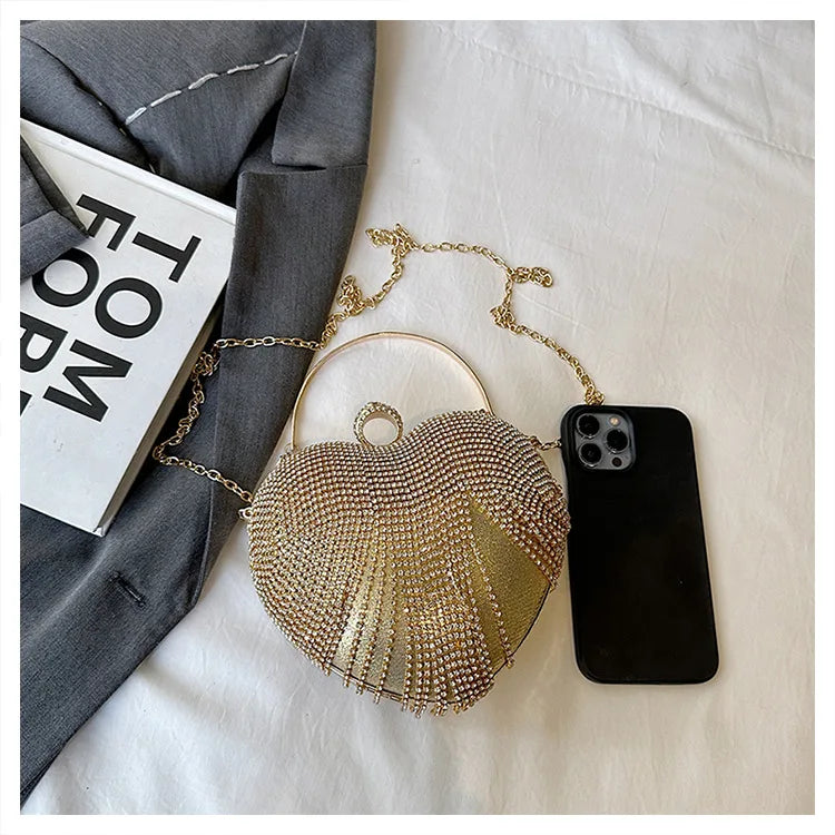 Rhinestone Evening Bag Heart Pattern Silver Handbag Womens Diamond Tassel Banquet Clutch And Purse Wedding Bridal Prom Wallets