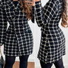Jackets for Women Autumn Fashion Plaid Print Double breasted Elegant Polo Collar Long Sleeve Medium Length Blazer Coat