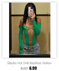 Sibybo Tassel Hollow Out  Overalls For Women Studded Diamond Strapless Backless Jeans Street Fashion Trend Jumpsuite Femme