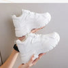 Women's Sneakers 2025 Spring Lace-Up Thick Bottom Vulcanize Shoes Woman Pu Leather Breathable White Black Sports Shoes Ladies