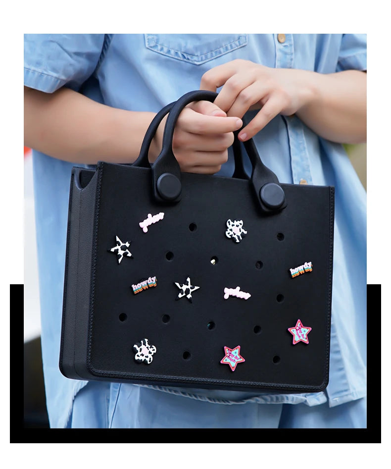 EVA Large Leather Shoulder Bag Handbag Tote Bag Storage for Women Casual Waterproof Beach Bag Hole Fit Charm Fashion Storage Bag