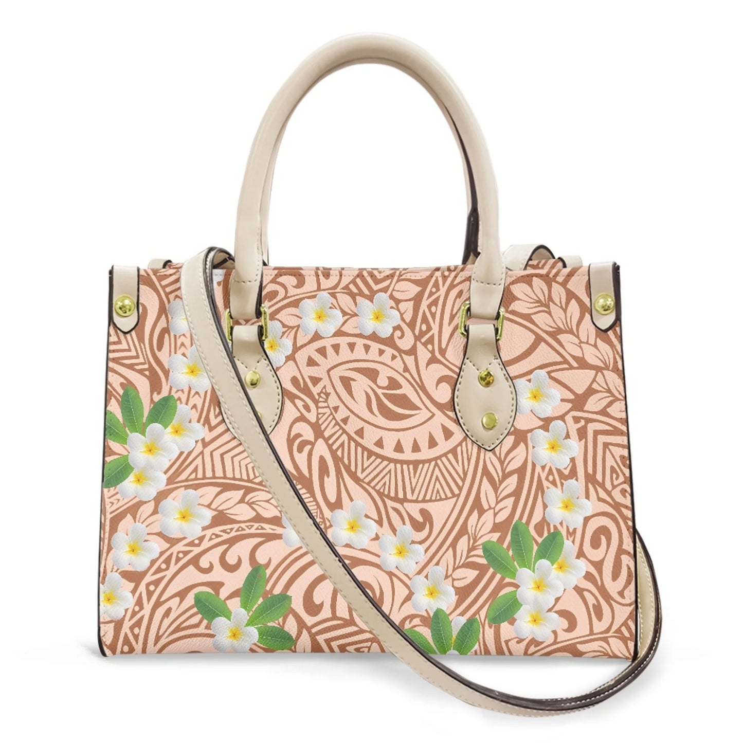 Women Pu Handbag Custom Wholesale Polynesian Tribal Floral Design Women Shoulder Bag Large Capacity Travel Temperament Women Bag