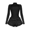 CM.YAYA Women Long Sleeve Lace Ruffles Ruched High Waist Short Jumpsuit Streetwear Backless Street One Piece Romper Playsuit