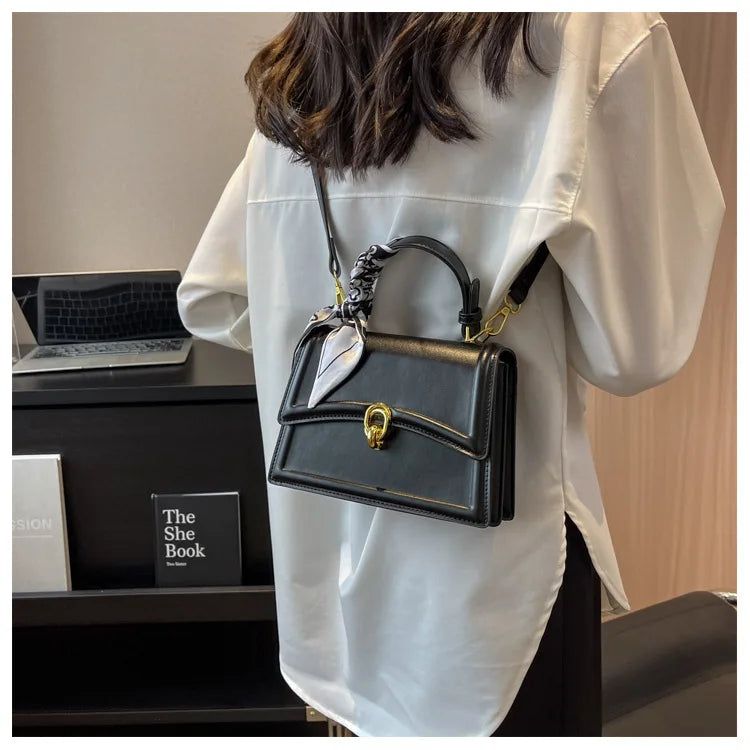 Bow Decor Lightweight Flap Bag, Business Casual Mini Women's Shoulder Bag Skinny Scarf Decor Square Bag For Teen Girls Women