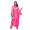 Women Summer Beach 2 Piece Skirt Set Long Sleeve Crop Top and Maxi Skirt Crochet Swimwear Fringe Tassel Hollow Out Loose Outfits