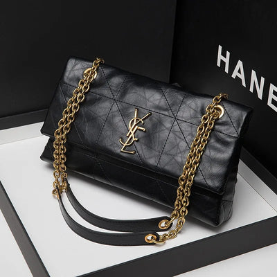 New Xiaoxiangfeng Ling grid chain genuine leather Ling grid bag armpit diagonal cross bag