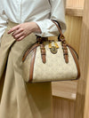Khaki Retro Leather Women's Handbag Fashion Geometric Floral Girls Shoulder Bag Hundred Splicing Color Collision Girls Crossbody