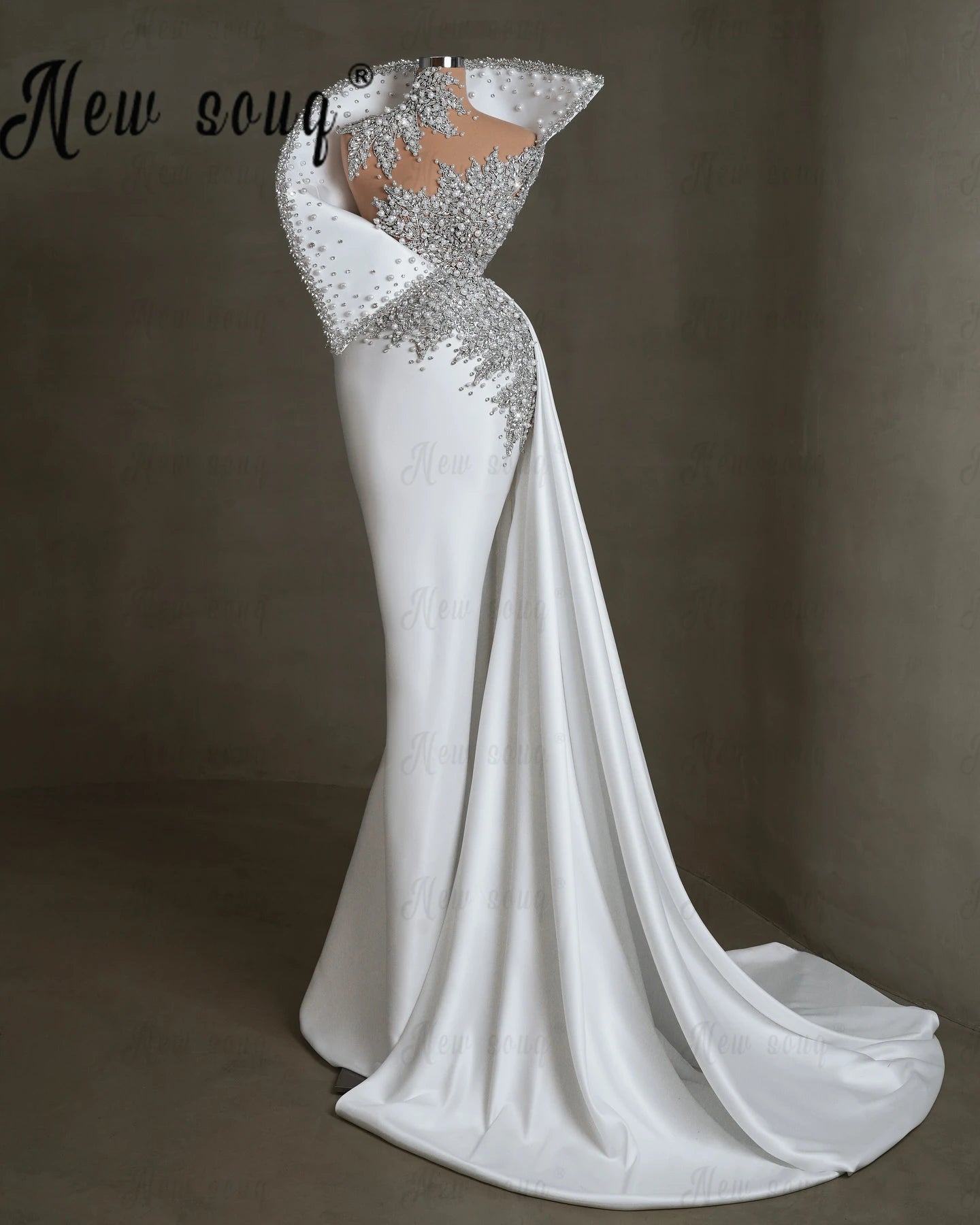 Chic Heavy Crystals White Evening Dress Mermaid Bridal Gowns Elegant Women Vestido De Festa De Casamento Abendkleider Customized