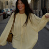 Solid Ruffles Full Sleeve Chiffon Shirt Women Casual Loose V Neck Long Sleeves Street Blouses 2025 Spring Summer Holiday Tops