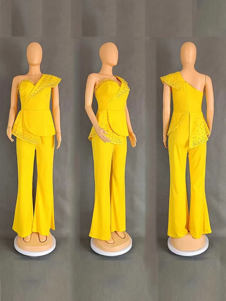High Waist Strapless Jumpsuit Rivet Collar Lady Evening and Party Tube Top Jumpsuit for Women Elegant Sexy Birthday Jumpsuit