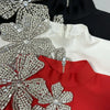 Sexy Long Sleeves Bandage 2-Piece Sets Women Turtleneck Shiny Diamonds Flower Top + Bodycon Mini  Skirts Suits Evening Party Set
