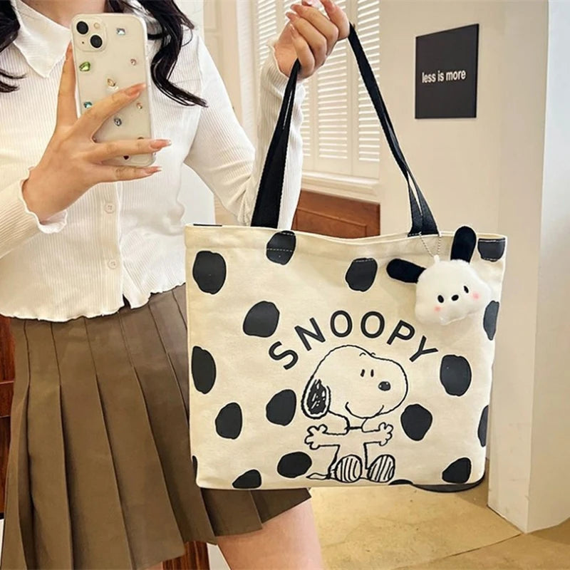 Snoopy Canvas Bag High Capacity Bag Canvas Shoulder Bag Cartoon Snoopy Women's Cute Handbag Printed Leisure Tote Bag Gifts