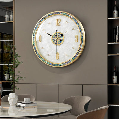 Brass Wall Clock Watch Abalone Shell Modern luxury Home Living Room Corner Copper Silent Clocks Interior Art Design Decorations