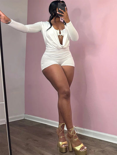Insglas Spring Trend Swing Collar Sexy Women Romper+Metal buckle Bra Hipster Midnight Party New Workout Fit Coquette Playsuits