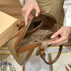 Khaki Retro Leather Women's Handbag Fashion Geometric Floral Girls Shoulder Bag Hundred Splicing Color Collision Girls Crossbody