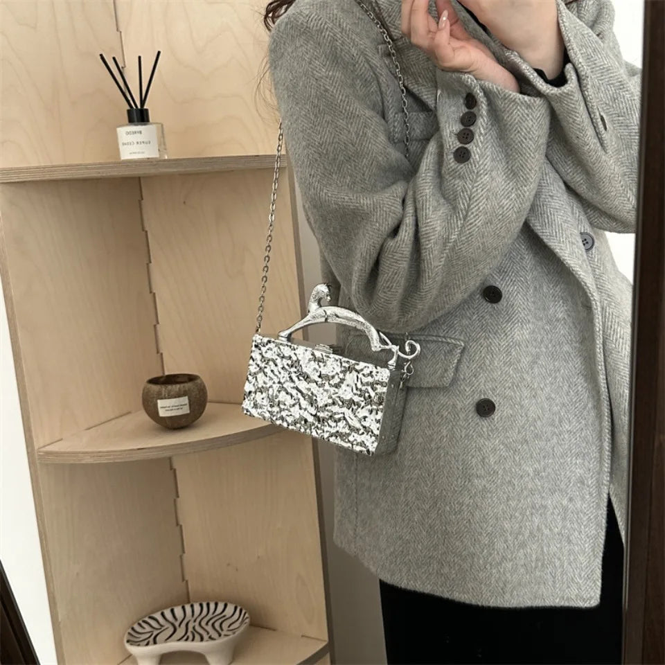Leopard handle Luxury Gold Silver Party Evening Bag For Women Chain Clutch Handbags And Purses Mini Crossbody Shoulder Phone Bag