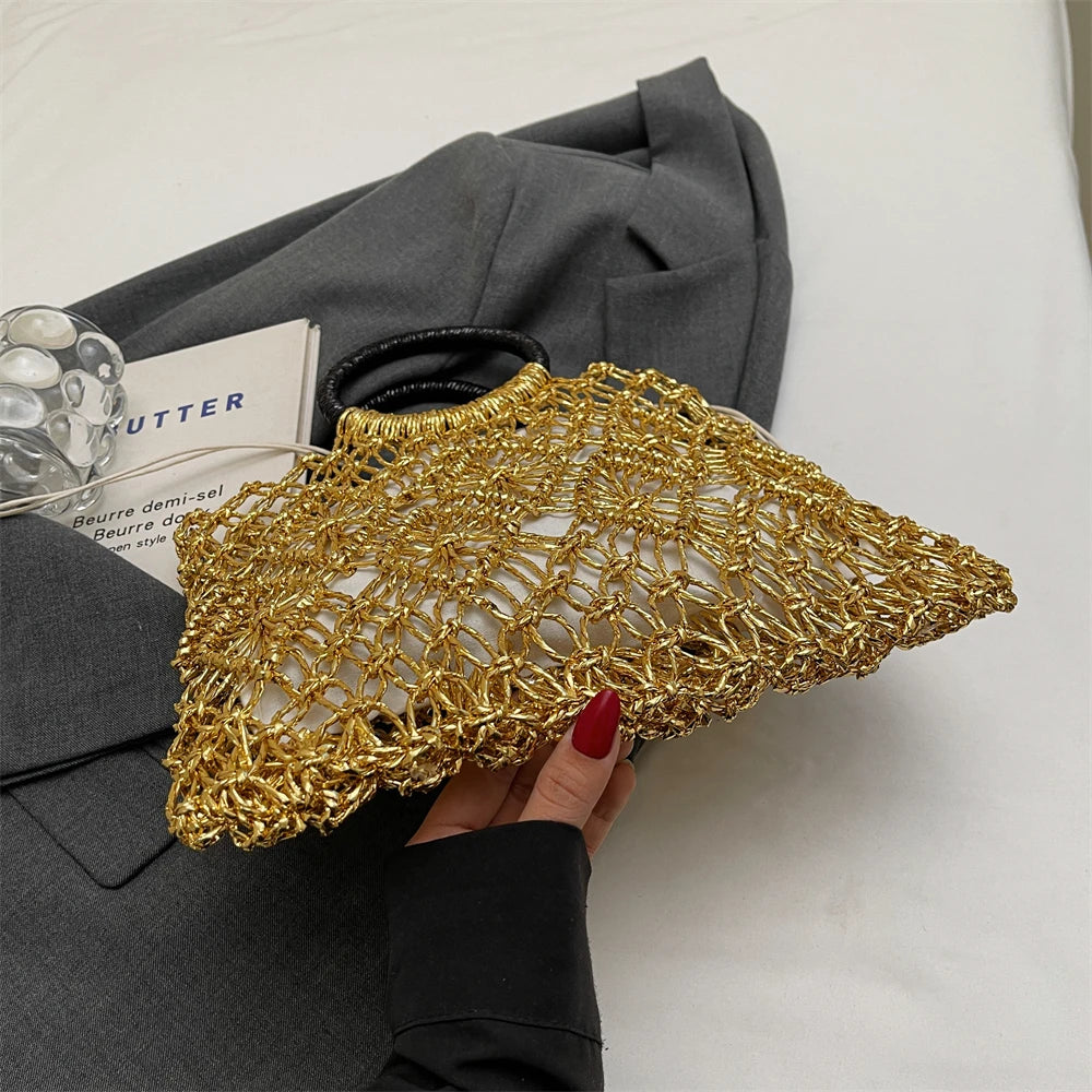 MOODS Handmade Woven Design Round Handle Handbags For Women Eco-friendly Craft Paper Hollow-out Luxury Designer Top-handle Bags