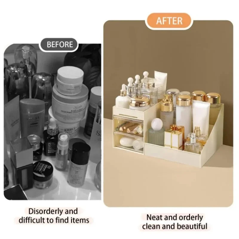 1PC Transparent Drawer Style Makeup Box Dormitory Organizer Plastic Cosmetics Skincare Dressing Table Desktop Storage Box S/M/L