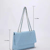 Fashion Blue Pu Flap Bag Golden Large Capacity Niche Geometric Handbag Women's Bag Embroidery Thread Metal Chain Shoulder Bag