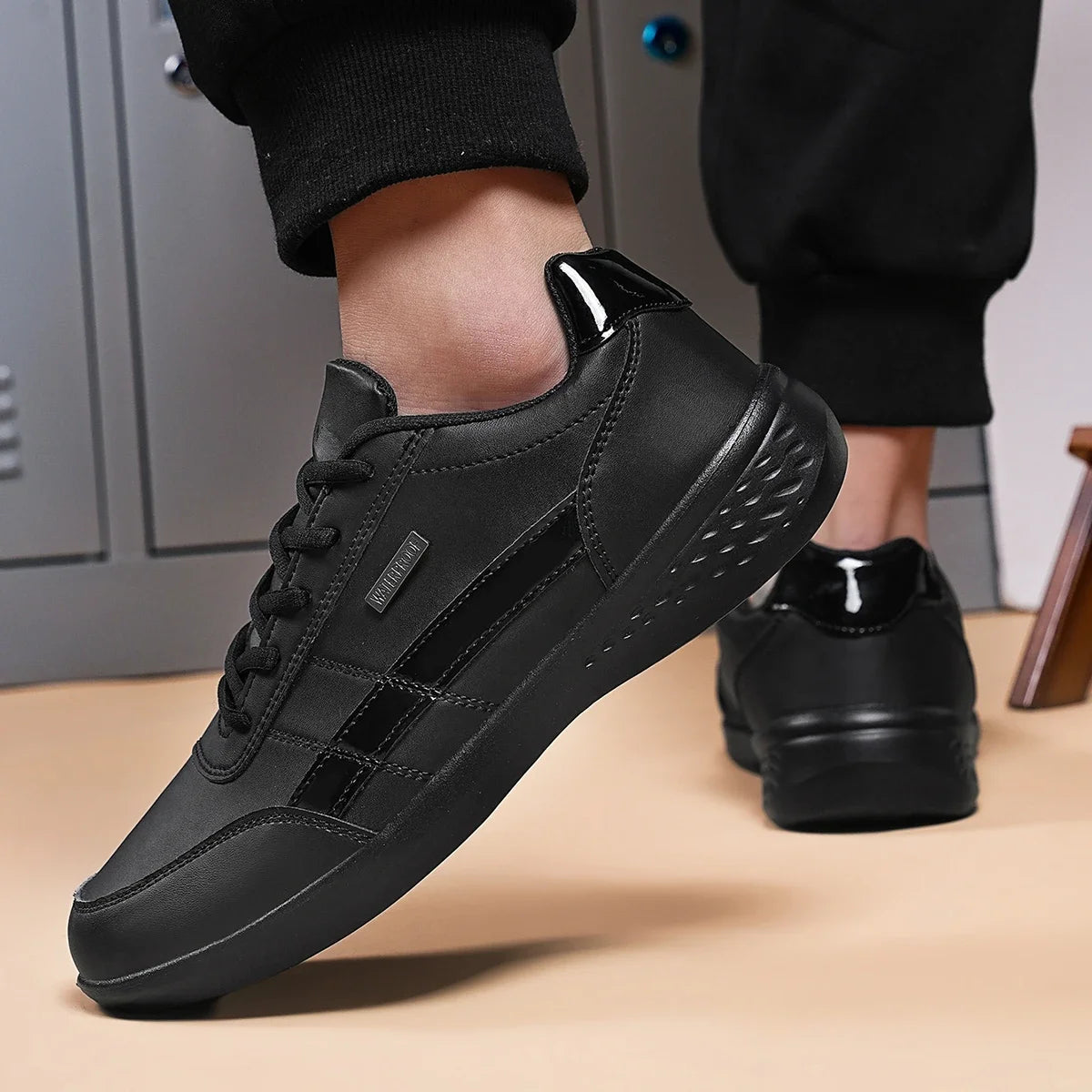 NKLSA New Men's Shoes Spring Autumn Waterproof Walking Sneakers Casual Men Leather Sneakers Non-Slip Shoes Mens Tennis Shoes