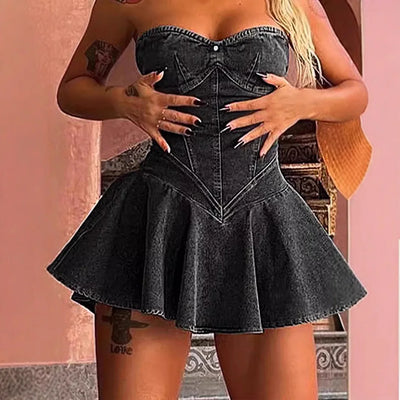 Chest Wrap Sexy Dress Women Sleeveless Backless Splicing Slim Fit Strapless Mini Dresses Sexy A Line 2024 Denim Vestidos