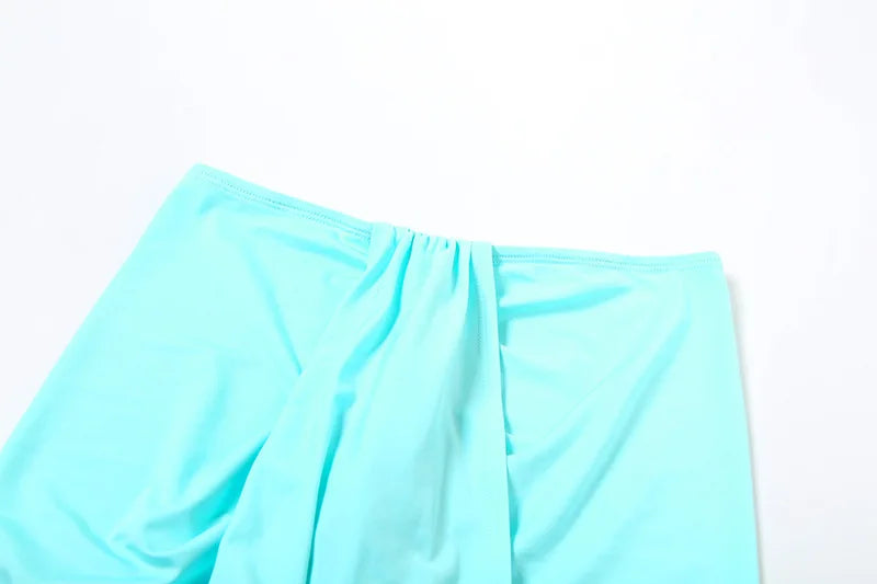 VEITCHE Summer Women Hollow Metal Buckle 2 Piece Skirt Sets Sexy Ruche Tops And Split Maxi Skirt Matching Clubwear Outfits