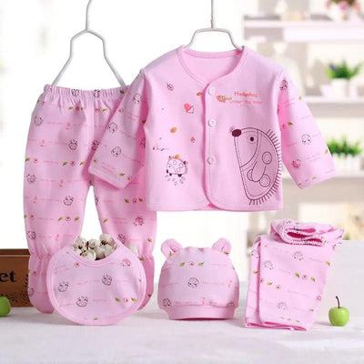 5pcs/set Newborn Baby Suit Set Top 2 Pants Hat Bibs 0-3 M Clothing Set Boy Girl Clothes Pure Cotton Breathable Cartoon Underwear - MAGUSTA BEAUTY