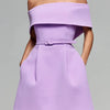 Women Belt Patchwork Short Sleeve Mini Dress, Spring Summer Fashion Slash Neck Party Dress, Solid Off The Shoulder Ladies Dress