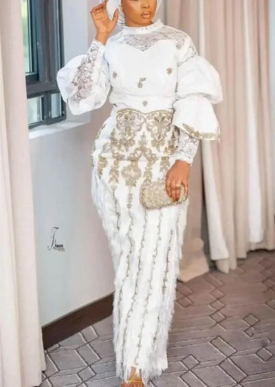African Wedding Party Clothes for Women Autumn Elegant African Long Sleeve O-neck 2 Piece Top Long Pants Matching Sets Outfits