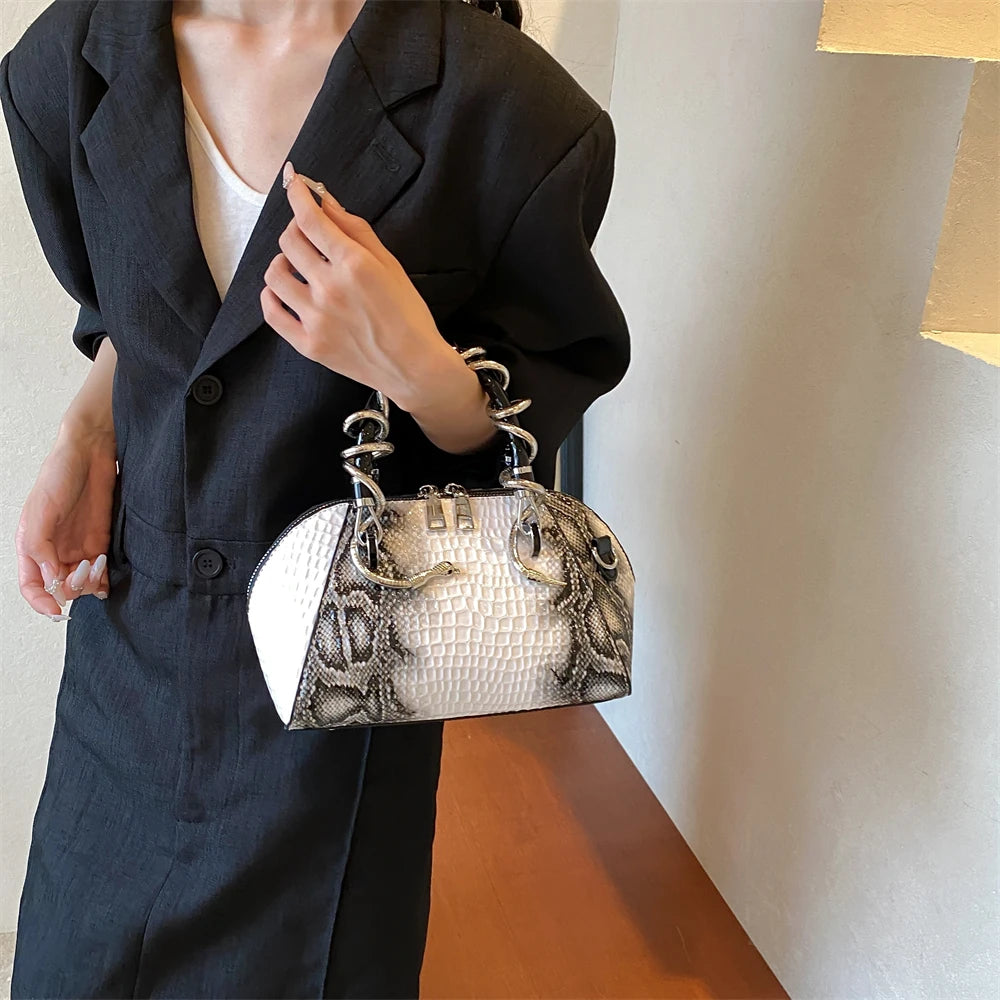 MOODS Designer Luxury Bags For Women Crocodile Pattern Top-handle Shell Bag With Snake Hardware Wild Shoulder Crossbody Handbags