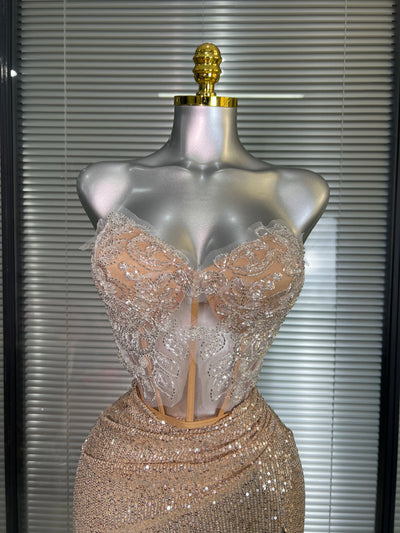 Summer New Women Sexy Strapless Two Pieces Set Glitter Night Club Skirt Suits Laced Singer Dancer Stage Performance Costume