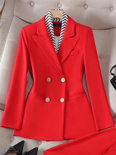 Fashion Women Blazer Ladies Fall Winter Black Red White Long Sleeve Double Breasted Slim Female Jackets Coat