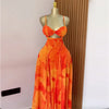 CM.YAYA Women Floral Printed Strap Backless Bra Front Big Swing Maxi Long Dress 2025 Vintage Sexy Club Party Evening Dresses